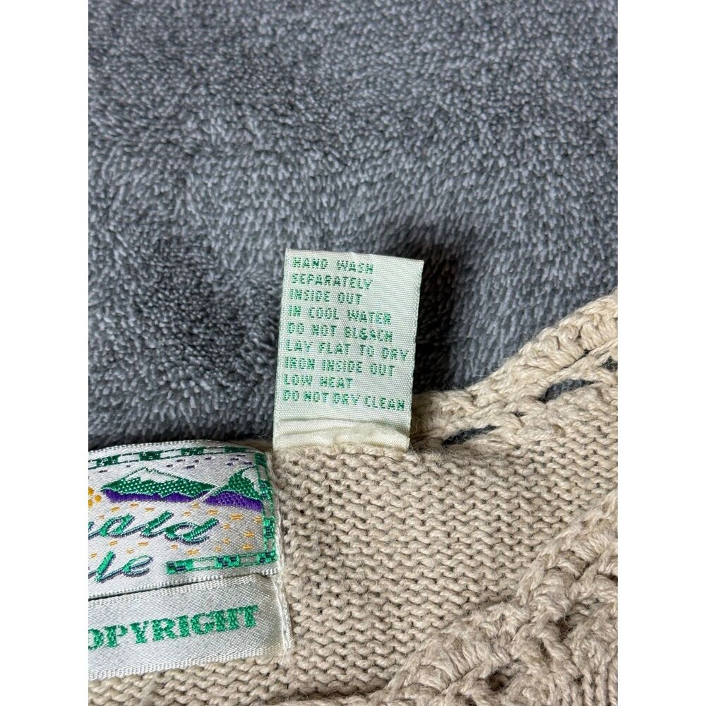 Emerald Isle Floral Patchwork Knit Sweater Beige Cottagecore Vintage Size M - Picture 7 of 8